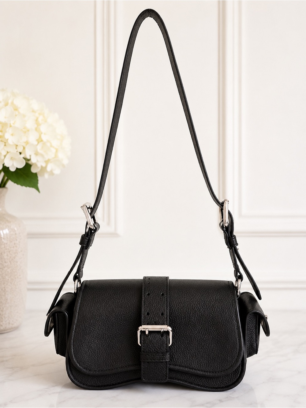 Coachtopia By Coach Black Leather Flap Shoulder Bag Buckle Y2K